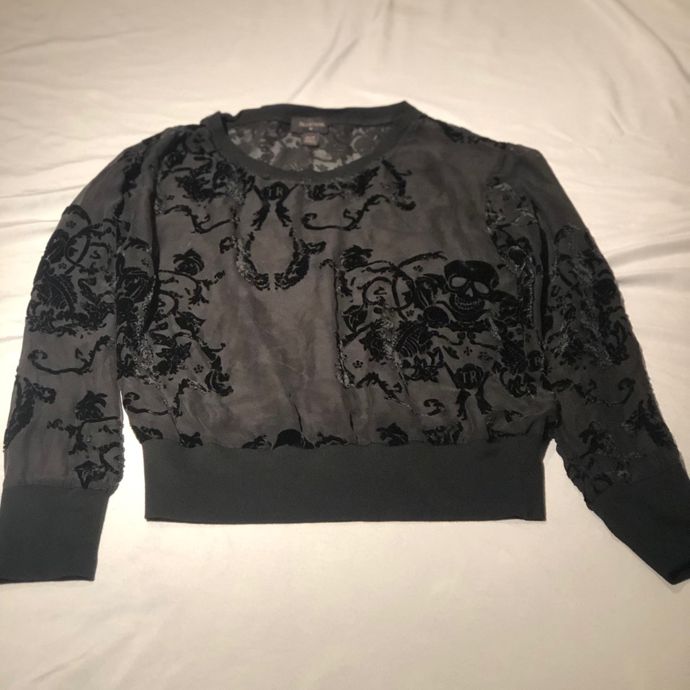 True Religion Black Sheer Long Sleeve Top